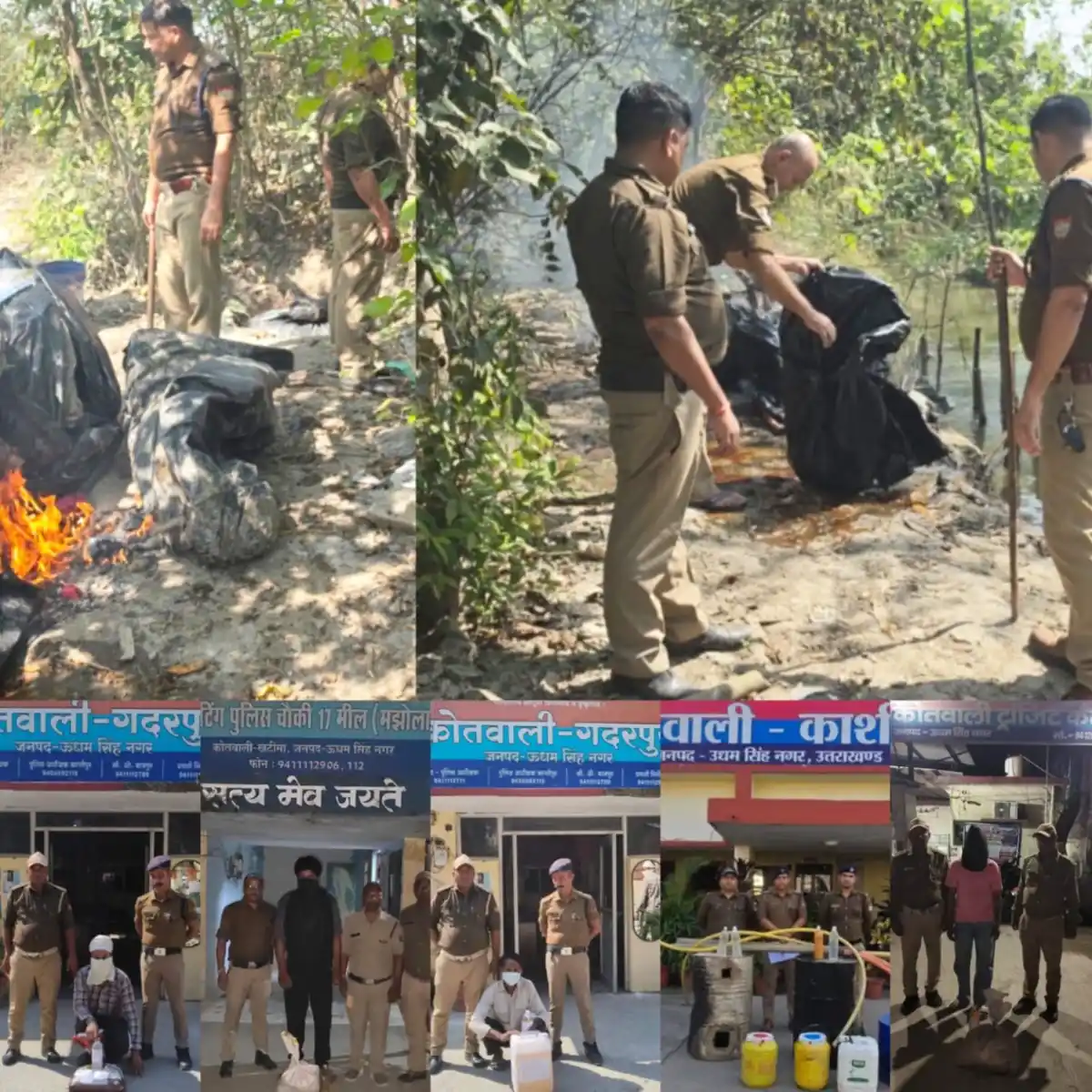 कच्ची शराब के खिलाफ जनपदभर में ताबड़तोड़ कार्रवाई,05 अभियुक्त गिरफ्तार, 94 लीटर अवैध कच्ची शराब बरामद, लगभग 13,500 लीटर लहन एवं 03 अवैध शराब की भट्टियां नष्ट।ऑपरेशन प्रहार के तहत कोतवाली ट्रांजिट कैंप, काशीपुर, खटीमा, गदरपुर एवं केलाखेड़ा पुलिस की प्रभावी कार्रवाई।
